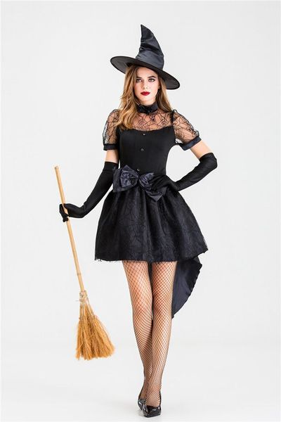 

женская halloween demon witch костюм женщина mesh лоскутная черный большой лук партии cosplay женщин платья новых 3шт наборы, Black;red