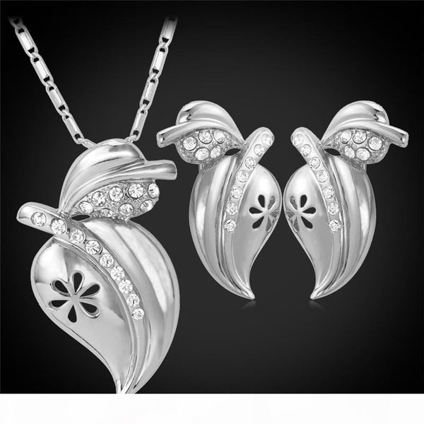 

горный хрусталь яркие персик кулон ожерелье стада серьга для женщин 18k real позолоченных симпатичного комплекта ювелирных изделий, Silver