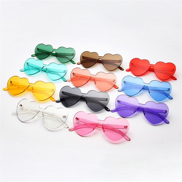 

sunglasses thick oculos rimless heart women 11 colors gafas sun glasses female candy transparent lens ladies eyewear woman, White;black
