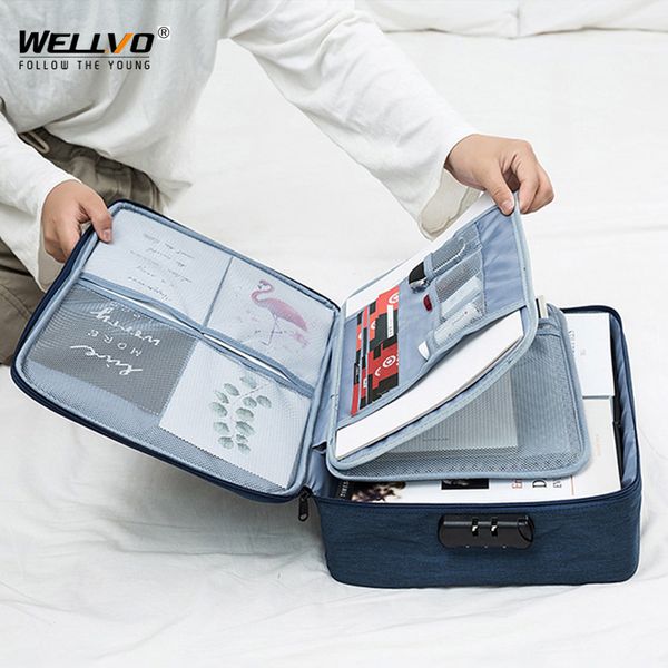 

waterproof briefcase for documents storage business travel pouch large capacity multilayer receiving bags with password xa686zc
