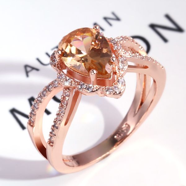 

aprilgrass brand trendy water drop engagement ring band for women luxury champagne pear shaped wedding ring with micro paved female jewel, Golden;silver