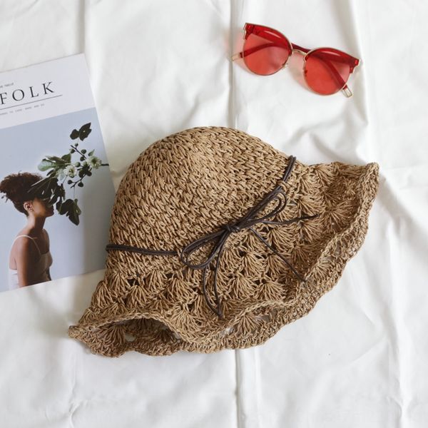 

parent-child korean handmade crochet children's sun sun summer sunscreen beach holiday fisherman's basin hat sunshade hat foldable, Blue;gray