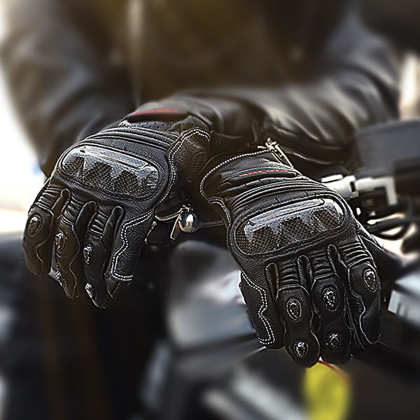 

riding gloves racing off-road cool knight shock-absorbing drop-proof touch screen genuine motorcycle gloves motorcycle leather, Black
