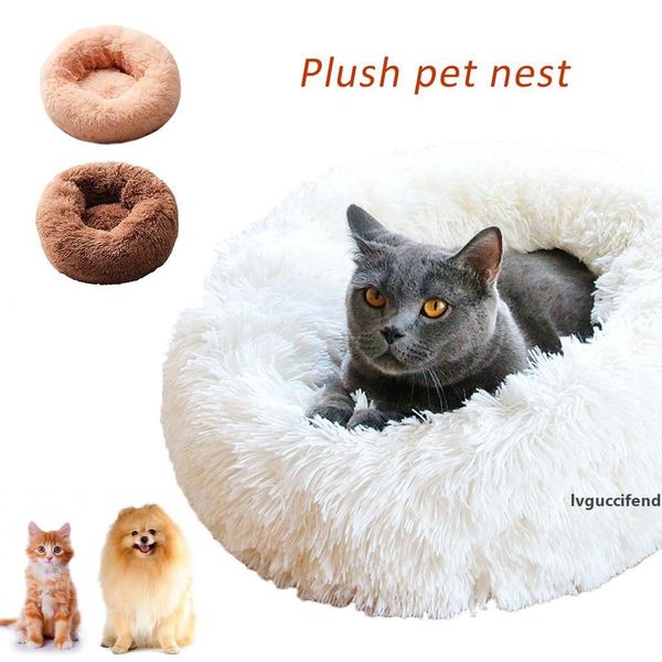 

soft long plush pet cat round dog for small dogs cats nest winter warm sleeping bed puppy mat 46/50/60cm t200101 s