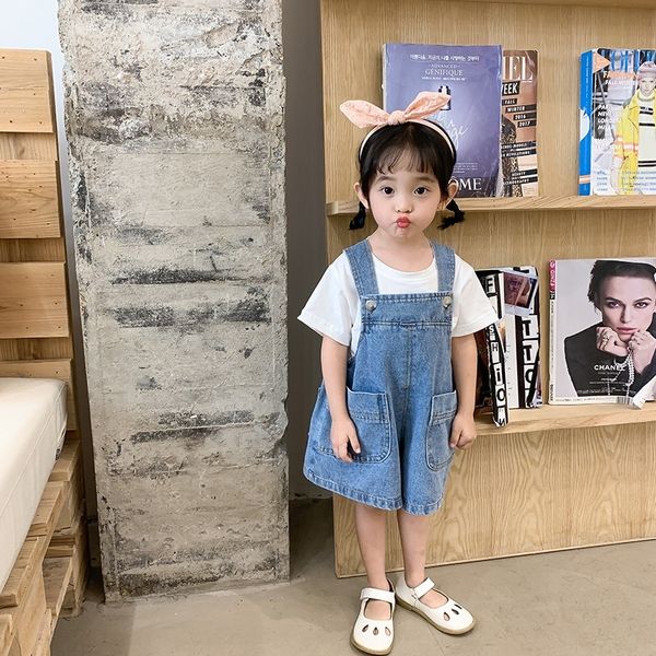 

children's denim shorts korean style and jeans shorts and jeans girls' baby thin foreign style big pocket pants denim pants, Blue