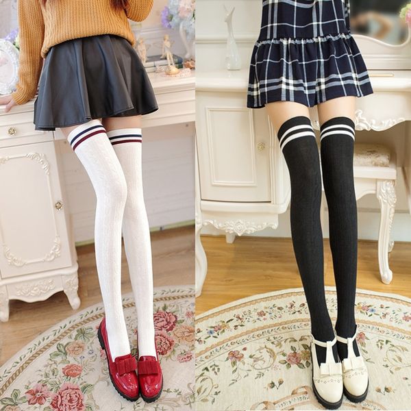 

long tube knee striped pile long tube kink knee socks striped kink femalestyle cotton high-cut socks two bars 8-character twist, Pink;yellow
