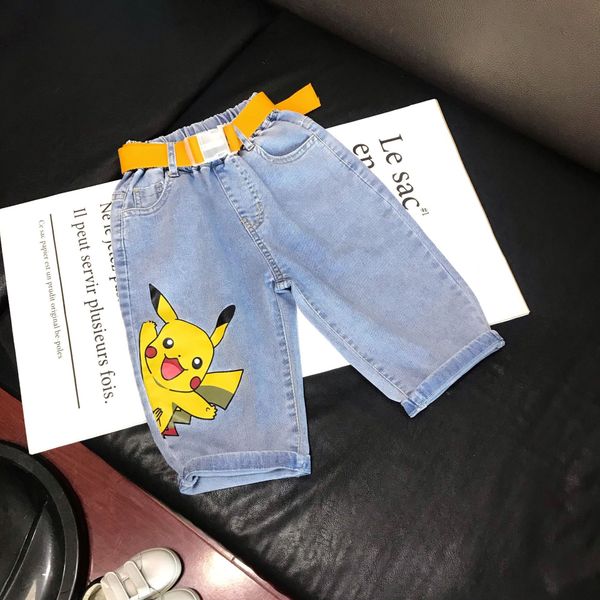 

boys' cropped ankle-length and jeans pants 2020 new korean casual baby loose jeans children's summer cartoon pants, Blue