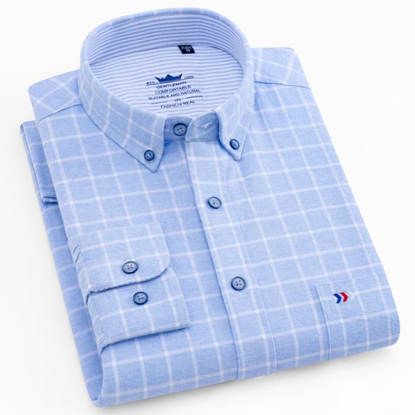 

men's stylish thick brushed plaid checkered shirt single patch pocket standard-fit long sleeve button-collar cotton shirt, White;black