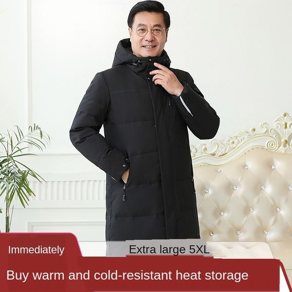 

9sg4q middle-aged men's large size over the knee loose casual dad clothes warm down jacket down jacket thickened warm coat casual men&#, Black