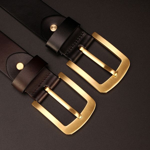 

pure copper pin buckle cowhide men's belt leather layer cowhide men's belt, Black;brown