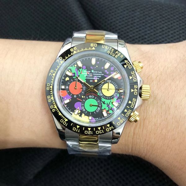 

u1 фабрика 40mm уникальный камуфляж цвета циферблат сапфировое мужские часы автоматический perpetual смотреть керамический ободок two tone б, Slivery;brown