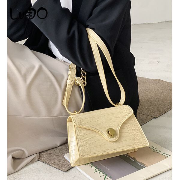 

lucdo crocodile pattern square shoulder messenger bag 2020 fashion new chain designer handbag leather women's tote