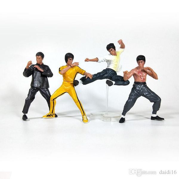

4-piece set of non-movable bruce lee dolls anniversary yellow clothes moveable pvc action figure model toys