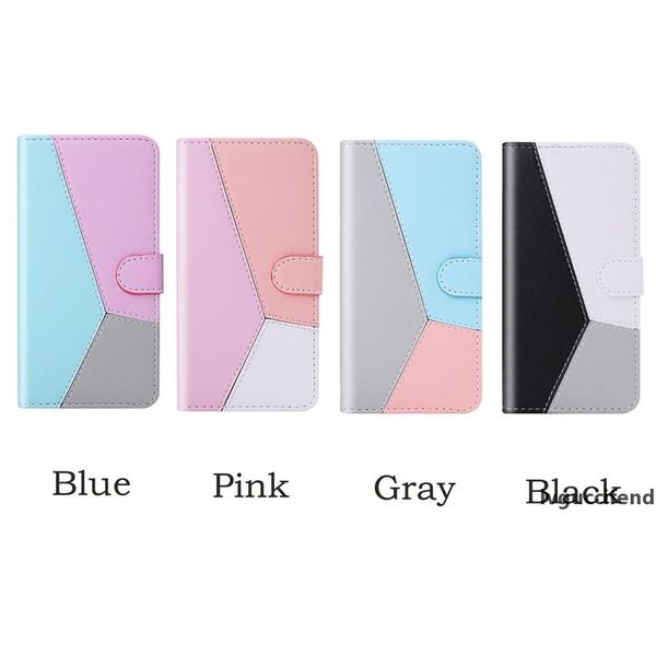 

leather wallet case for samsung a41 a31 a11 iphone se 2020 contrast color hybrid hit id card slot holder phone stand skin flip cover purse