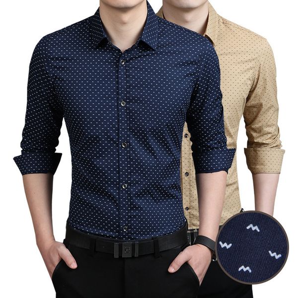 

men's dress shirts casual business cotton turn-down collar slim dot print cardigan full sleeve youth multicolor plus size shirt -5xl, White;black