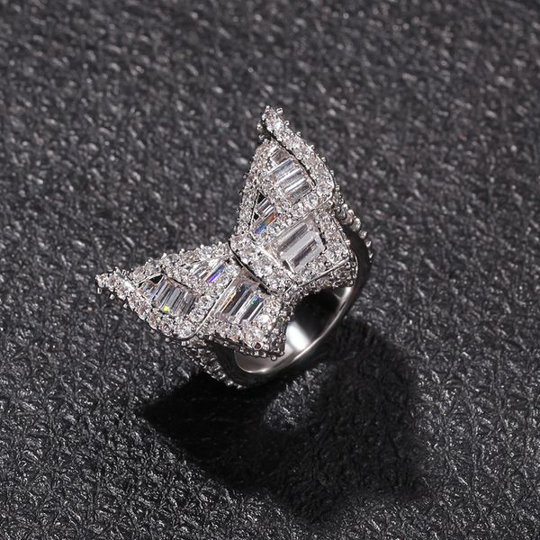 Butterfly CZ Diamond Rings Micro Pazeed Oced Out Cubic Zircon Мода Мужская Хип-Хоп Золотая Кольцо Ювелирные Изделия