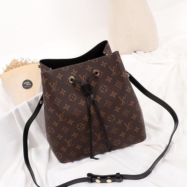 

womens leather bucket bag handbag drawstring ladies shoulder bag messenger vintage design type crossbody bags fast delivery