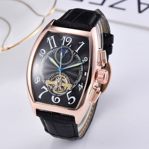 

automatic winding mechanical watch men noble watch fashion leather strap hour hand digital automatic date dial full function watches, Slivery;brown