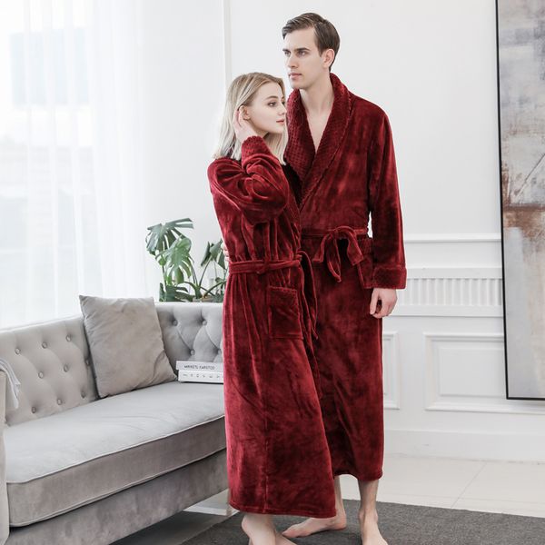 

comfort flannel bath robe dressing gown exquisite velour lovers robes women home waer long bath robe couple velvet, Black;red