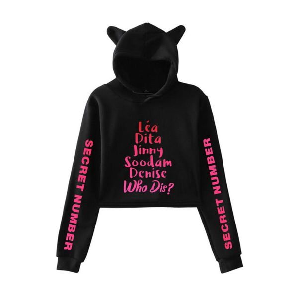 

women's hoodies & sweatshirts 2021 kpop secret number who dis korean group 2d print fashion cat ears women sweatshirt clothes, Black