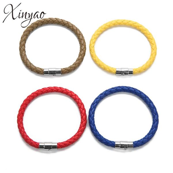 

xinyao handmade braided pu leather bracelet bangle for women men 10 colors copper magnetic clasp charm bracelets bracciali donna, Golden;silver