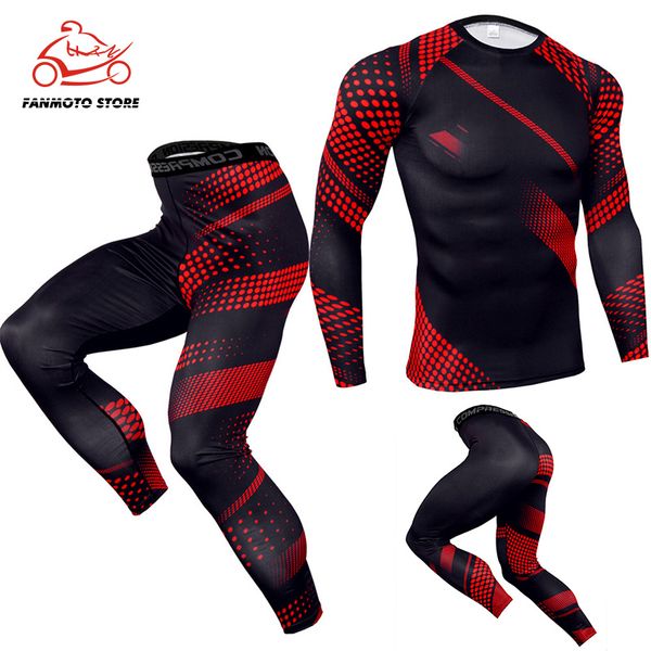 

men motorbike sport compression sets t shirt and pants suits jogging workout set male gym fitness crossfit sportswear leggings