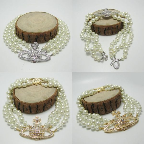 

new arrival 3 layers pearl orbit necklace women rhinestone satellite planet necklace for gift party gold silver, Golden;silver