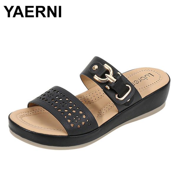 

yaerniwomen slippers beach sandals wedges buckle heel without lace comfort fashion shoes without lace large size casual rome, Black