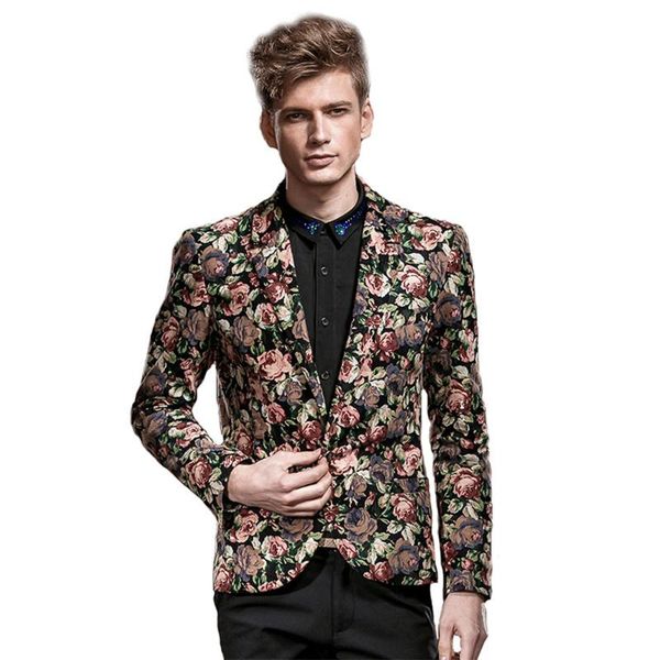 

luxury floral printed men suit event performance singer jacket royal court vintage party blazer carnival dinner dance club coat, White;black