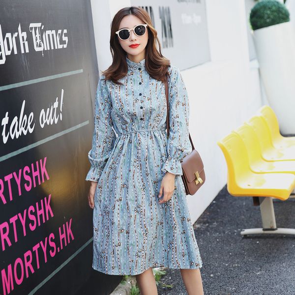 

casual dresses corduroy high elastic waist vintage dress a-line style women full sleeve flower plaid print slim spring autumn, Black;gray
