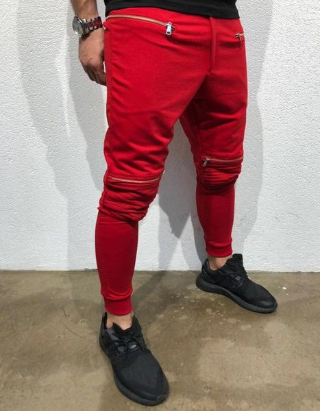 

spring and autumn new men pants fitness sports pants zipper stitching casual trousers solid color pleated pencil, Black