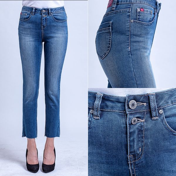 

women's jeans summer 2021 stretch slim temperament pencil pants korean casual light blue nine points women washed e136