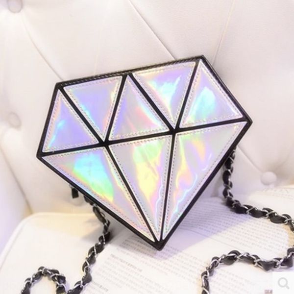 

new style candy small crystal shiny laser shoulder slanting women's cool small bag crystal candy color women's bag, White