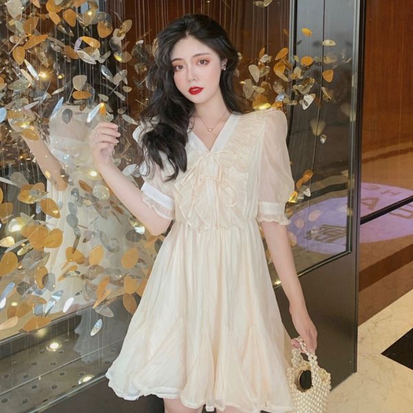 

нана мод женских платьев высокой талия марлевых v-образный вырез платье гофрированного ледис платье темперамент возраст редукционный западны, White;black