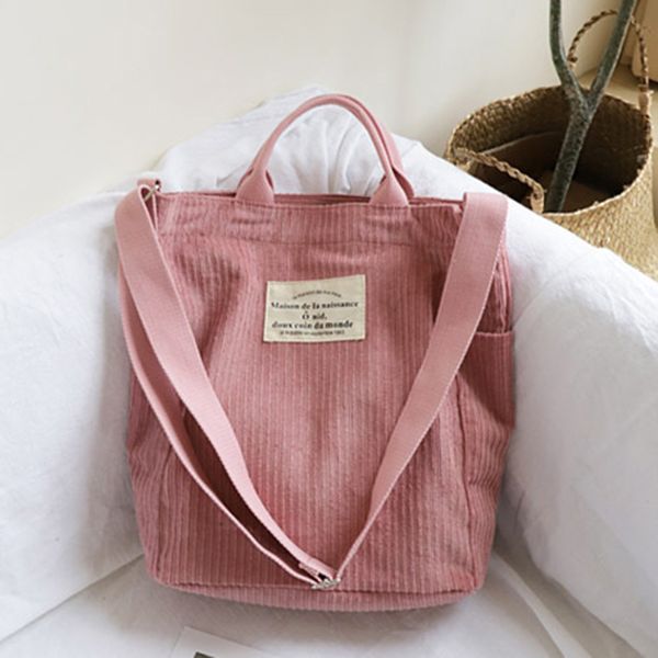 

teenager casual big tote bag korean style fashion corduroy big capcity shoulder bag fabric school daily everyday messenger