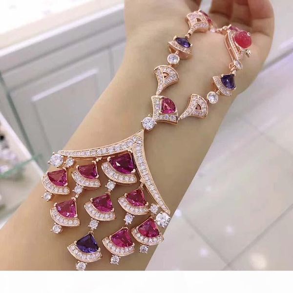 

designer cz diamond red stone geometric flower pendants necklaces 18k rose gold plated party jewelry for women, Silver