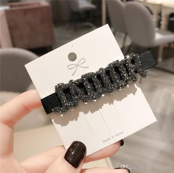 

korea dongdaemun the same paragraph hairpin broken crystal simple horizontal clip wild fashion letter card, Gray