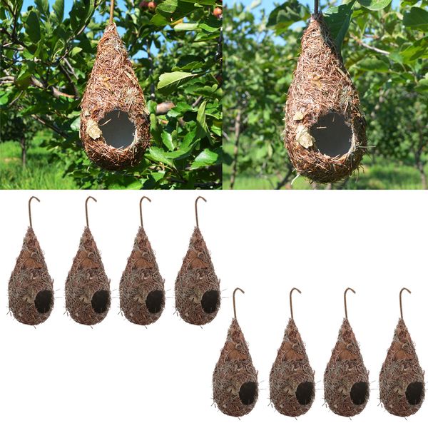 

8pcs birds cages garden ornament artificial bird nest straw bird nest woven bird house for all kinds of birds