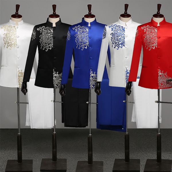 

men's suits & blazers formal jackets for men chinese tunic suit blazer stand collar choral dress stage singer chorus host costumes dt14, White;black