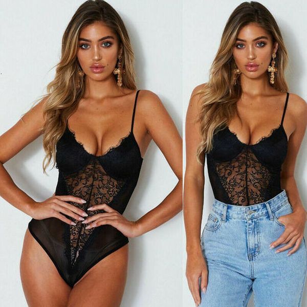 

tank womens bodycon bodysuit lace lingerie sleeveless v neck leotard jumpsuit drop shipping, White