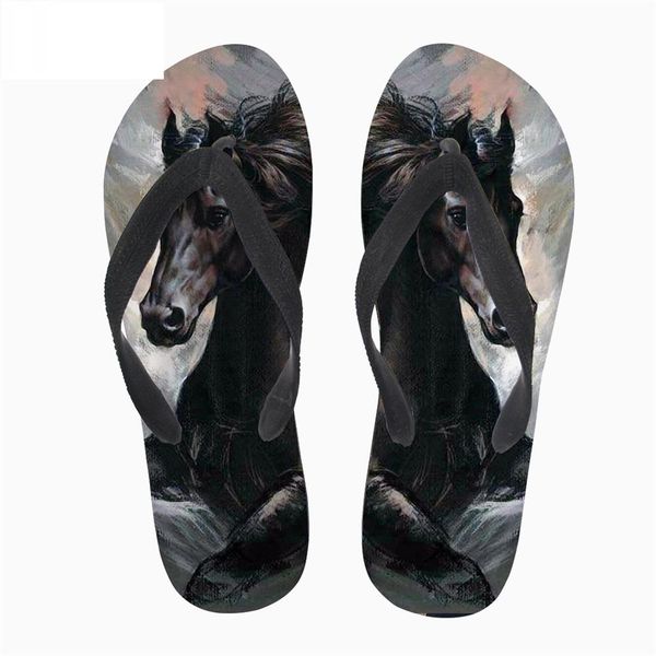 

customized 3d crazy horse painting art printing men home rubber slippers man' casual shoes for beach outside walking flip-flops, Black