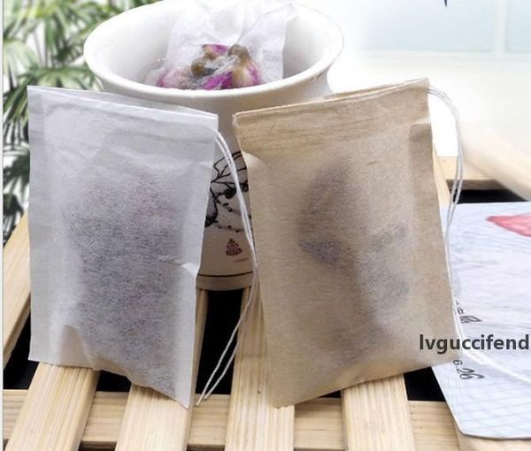 

6*8cm unbleached tea filters wood pulp teabags paper drawstring brown white color tea bag ing