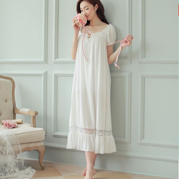 2023 Gece Elbise Uzun Beyaz Nightgown Kadınlar Nightgown Pamuk Kısa Kollu Seksi Nightwear Bestido Vintage Places Pijama Nightdress