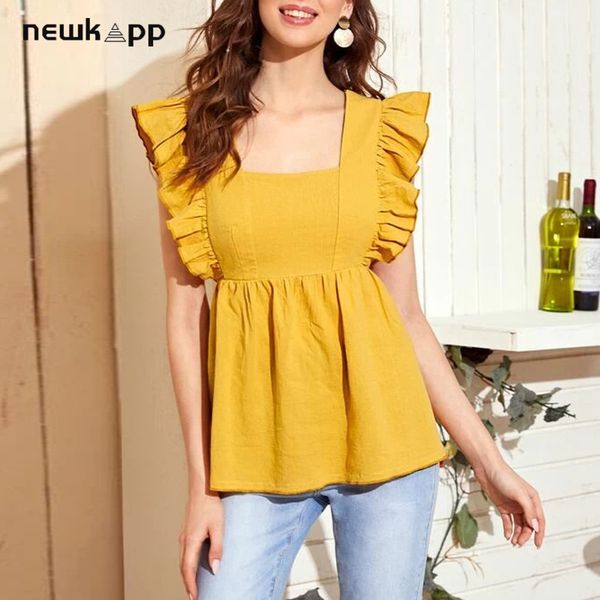 

women solid color sleeveless t shirt streewear summer lace up t shirt cute square neck elegant open back t-shirt, White