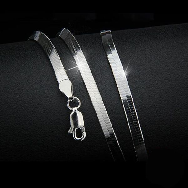

925 sterling silver men necklace flat thin snake chain 3-4mm women girl gift trendy chain classic party new good