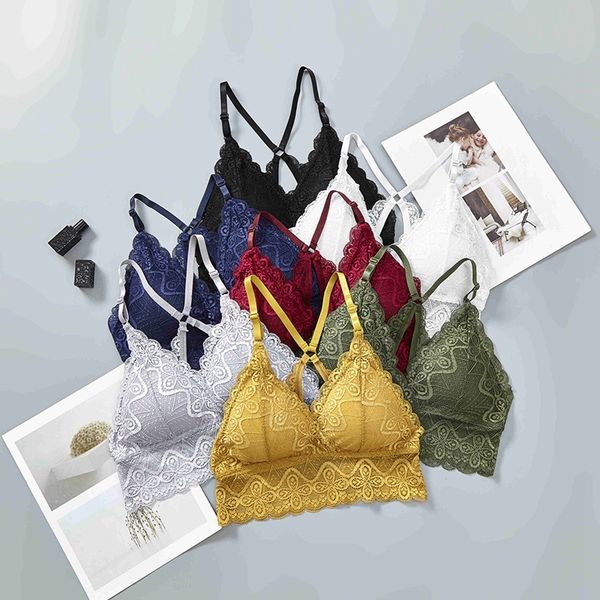 

o 2020 новый французский tube top белье сексуальное wild lace назад нет стальное кольцо обернутый грудь нижнее белье женский lace camis, Red;black