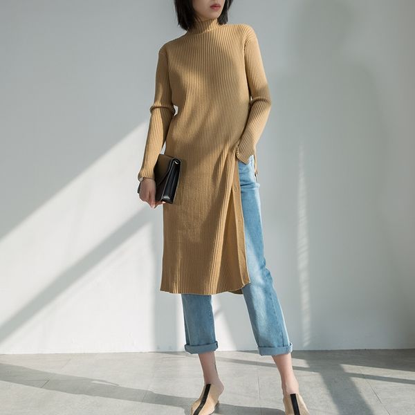 

ins long stand collar slit fork short skirt fork sweater skirt slim fit buckle sweater autumn and winter new# zg079613-04, White;black