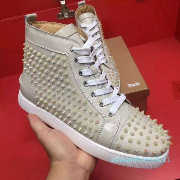 

luxury designer men casual shoes spikes mens womens fashion red bottom sneakers luxury party dress trainers c11, Black