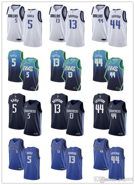 

mens womens youth dallas mavericks 13 jalen brunson 5 jose juan barea 44 justin jackson white blue custom basketball jerseys, Black;red