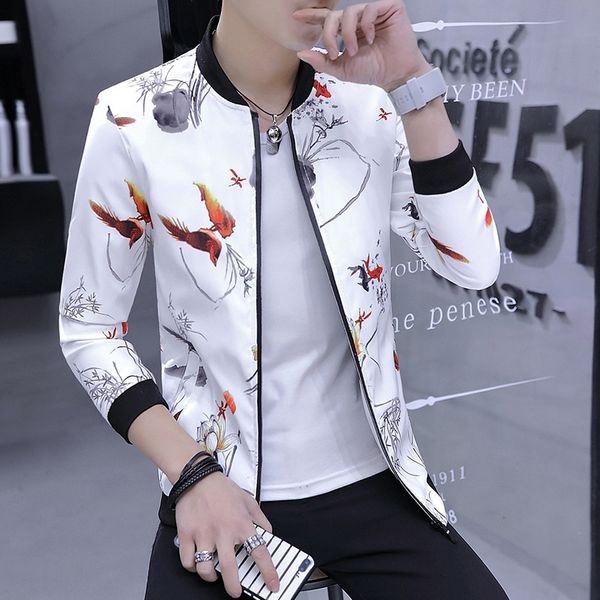 

hxcqg autumn long-sleeved stand collar floral fashionable youth korean slim personality autumn men's long-sleeved stand collar floral j, Black;brown